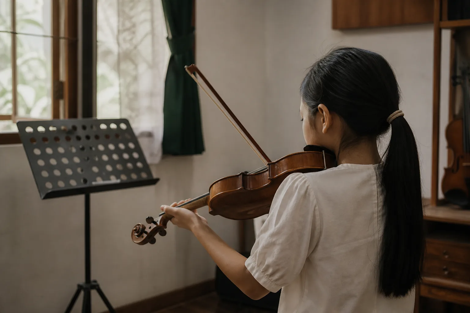 ภาพ mock ลูกสาวกำลังฝึกเล่นไวโอลิน